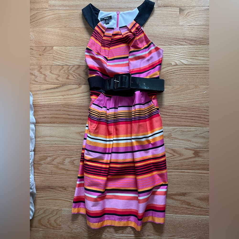 BCX Multicolor Striped Sleeveless Dress in Pink, Orange & Black size 3